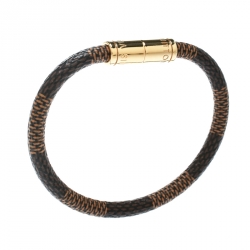 Pre Owned Louis Vuitton Keep It Damier Canvas Gold Tone Bracelet 16cm