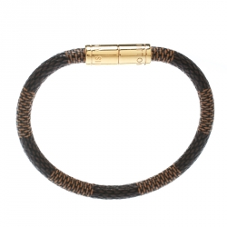 Pre Owned Louis Vuitton Keep It Damier Canvas Gold Tone Bracelet 16cm