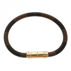 Pre Owned Louis Vuitton Keep It Damier Canvas Gold Tone Bracelet 16cm