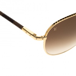 مملوكة مسبقًا Louis Vuitton Gold/Brown Gradient Z0202U Damier Ebene Conspiration Pilote Aviator Sunglasses