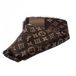 Pre Owned  وشاح لوي فيتون حرير وصوف لامع مونوغرامي بني