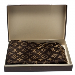 Pre Owned  وشاح لوي فيتون حرير وصوف لامع مونوغرامي بني