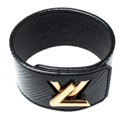 Pre Owned Louis Vuitton Black Epi Leather Gold Tone Twist It Bracelet