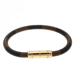 Pre Owned Louis Vuitton Keep It Damier Canvas Gold Tone Bracelet 16cm