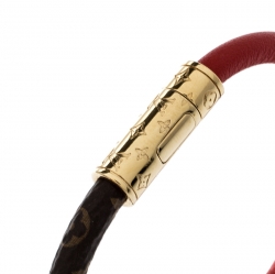 Pre Owned Louis Vuitton Monogram Canvas Daily Confidential Red Leather Bracelet 17 cm