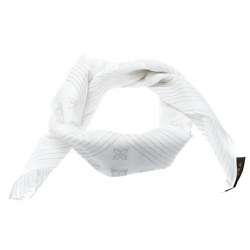 مملوكة مسبقًا وشاح لوي فيتون مربع قطن طباعة فويل مونوغرامي بيج فاتح