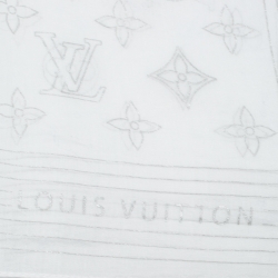 مملوكة مسبقًا وشاح لوي فيتون مربع قطن طباعة فويل مونوغرامي بيج فاتح