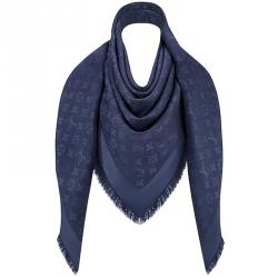 Pre Owned Louis Vuitton Night Blue Monogram Wool and Silk Shawl