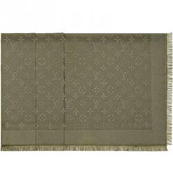 Pre Owned Louis Vuitton Khaki Monogram Wool and Silk Shawl