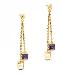 Pre Owned Louis Vuitton Gamble Crystal Gold Tone Long Dangle Earrings