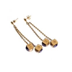 Pre Owned Louis Vuitton Gamble Crystal Gold Tone Long Dangle Earrings