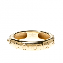 Pre Owned Louis Vuitton Bangle Family Debossed Signature Gold Tone Bracelet