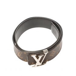 مملوكة مسبقًا حزام لوي فيتون جلد أسود وكانفاس مونوغرامي بحروف بوجهين 90 سم