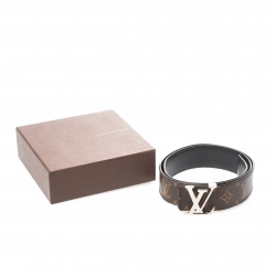 مملوكة مسبقًا حزام لوي فيتون جلد أسود وكانفاس مونوغرامي بحروف بوجهين 90 سم
