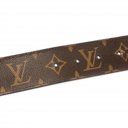 مملوكة مسبقًا حزام لوي فيتون جلد أسود وكانفاس مونوغرامي بحروف بوجهين 90 سم