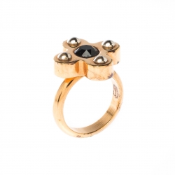 Pre Owned Louis Vuitton Love Letters Crystal Gold & Silver Tone Set of 2 Rings