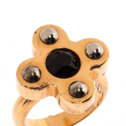 Pre Owned Louis Vuitton Love Letters Crystal Gold & Silver Tone Set of 2 Rings