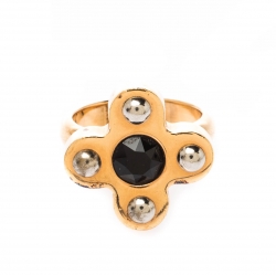 Pre Owned Louis Vuitton Love Letters Crystal Gold & Silver Tone Set of 2 Rings