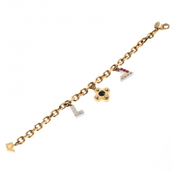 Louis Vuitton Gold Tone Studded Love Charm Bracelet