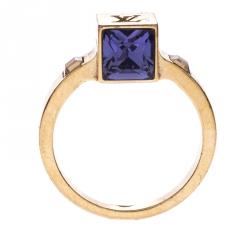 Pre Owned Louis Vuitton Gamble Crystal Gold Tone Ring 53