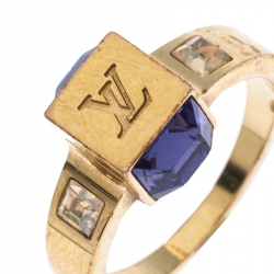 Pre Owned Louis Vuitton Gamble Crystal Gold Tone Ring 53
