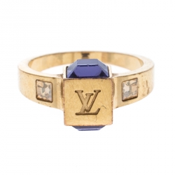 Pre Owned Louis Vuitton Gamble Crystal Gold Tone Ring 53