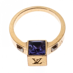 Pre Owned Louis Vuitton Gamble Crystal Gold Tone Ring 53