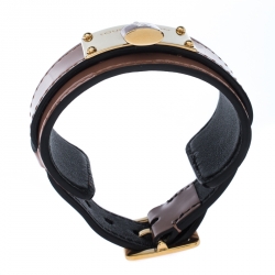 Pre Owned سوار لوي فيتون اينفينت جلد فيرنيه لامع ذهبي وبني فاتح 17