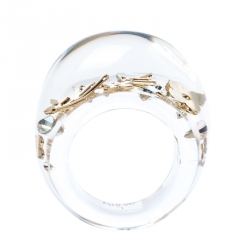 Pre Owned Louis Vuitton Clear Resin Gold Tone Monogram Inclusion Ring Size 58
