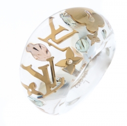 Pre Owned Louis Vuitton Clear Resin Gold Tone Monogram Inclusion Ring Size 58