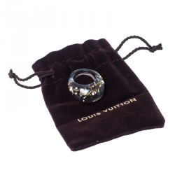 Pre Owned Louis Vuitton Clear Resin Gold Tone Monogram Inclusion Ring Size 58