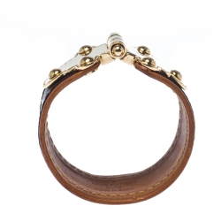 Pre Owned Louis Vuitton Save It Brown Monogram Canvas Gold Tone Wide Cuff Bracelet 