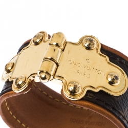Pre Owned Louis Vuitton Save It Brown Monogram Canvas Gold Tone Wide Cuff Bracelet 