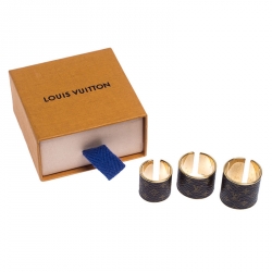 Pre Owned Louis Vuitton Gold Tone Nanogram Canvas Set of Three Rings