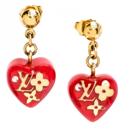 Pre Owned Louis Vuitton Pomme D'Amour Monogram Inclusion Heart Drop Earrings