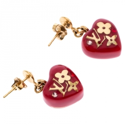 Pre Owned Louis Vuitton Pomme D'Amour Monogram Inclusion Heart Drop Earrings