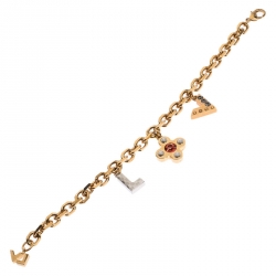 Pre Owned Louis Vuitton Crystal Love Letter Timeless Gold Tone Charm Bracelet