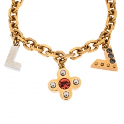 Pre Owned Louis Vuitton Crystal Love Letter Timeless Gold Tone Charm Bracelet