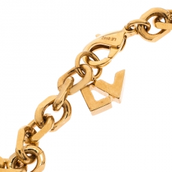 Pre Owned Louis Vuitton Crystal Love Letter Timeless Gold Tone Charm Bracelet