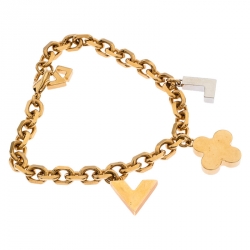 Pre Owned Louis Vuitton Crystal Love Letter Timeless Gold Tone Charm Bracelet