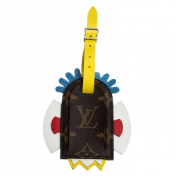 Pre Owned Louis Vuitton Multicolor Leather Monogram Canvas Tribal Mask Luggage Tag 