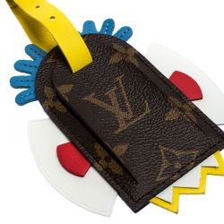 Pre Owned Louis Vuitton Multicolor Leather Monogram Canvas Tribal Mask Luggage Tag 