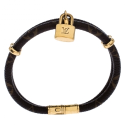 Pre Owned Louis Vuitton Keep It Twice Double Monogram Canvas Padlock Charm Bracelet 17 cm