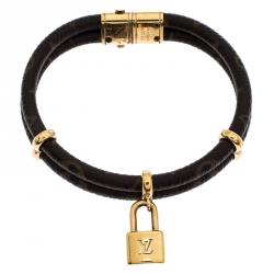 Pre Owned Louis Vuitton Keep It Twice Double Monogram Canvas Padlock Charm Bracelet 17 cm
