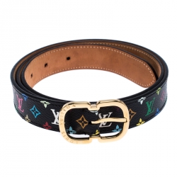 Louis Vuitton Black Monogram Multicolore Canvas Buckle Belt 90CM