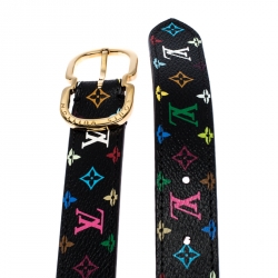 Louis Vuitton Black Monogram Multicolore Canvas Buckle Belt 90CM