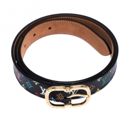 Louis Vuitton Black Monogram Multicolore Canvas Buckle Belt 90CM