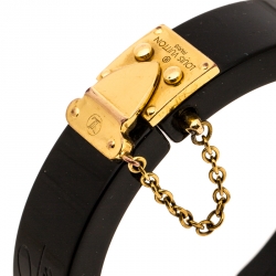 Pre Owned Louis Vuitton Lock Me Black Resin Gold Tone Hinged Bracelet