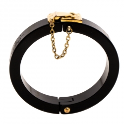 Pre Owned Louis Vuitton Lock Me Black Resin Gold Tone Hinged Bracelet
