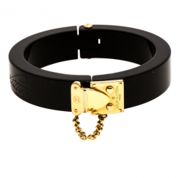 Pre Owned Louis Vuitton Lock Me Black Resin Gold Tone Hinged Bracelet